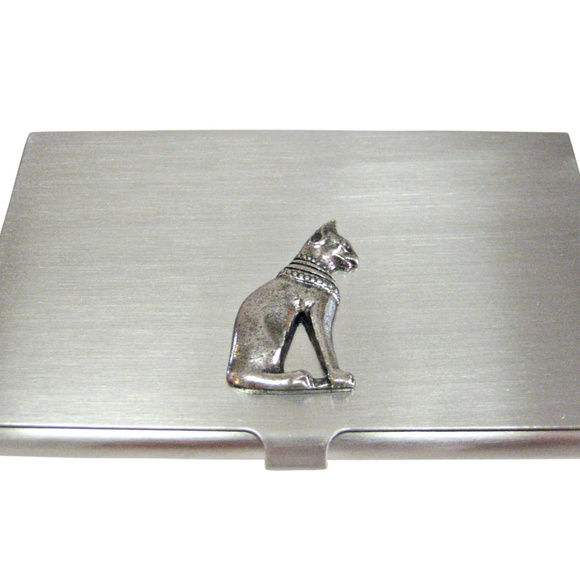 Silver Toned Egyption Cat Business Card Holder
